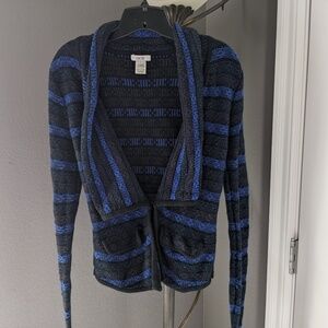 Cache' Cardigan Sweater- Black with Blue-Size Small